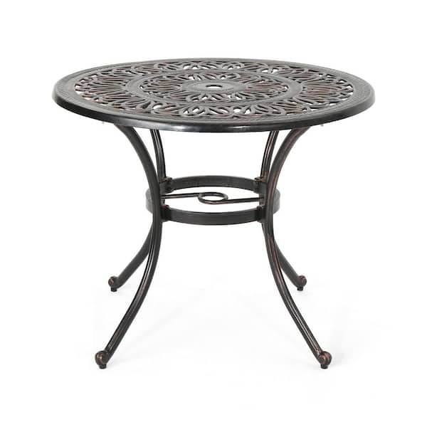 Unbranded Sleek Design Shiny Copper Round Powder-Coated Cast Aluminum Outdoor Dining Table with Umbrella Hole and Rust Resistant