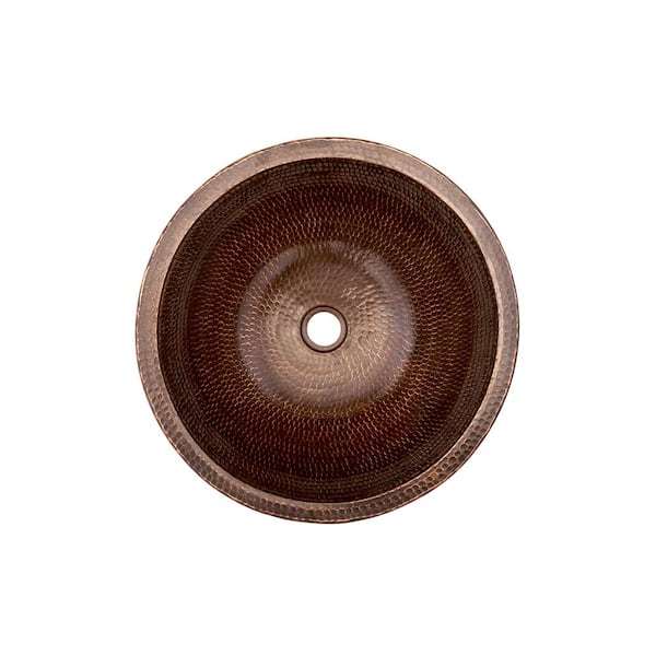 Premier Copper Products Small Round Skirted Hammered Copper Vessel Sink in Oil Rubbed Bronze