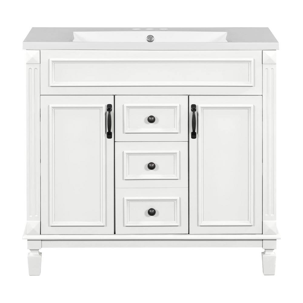 36 in. Single Sink Freestanding White Bath Vanity with White Resin Top, 2-Drawers and 2 Soft Closing Doors Unassembled price history on PriceWatchPro