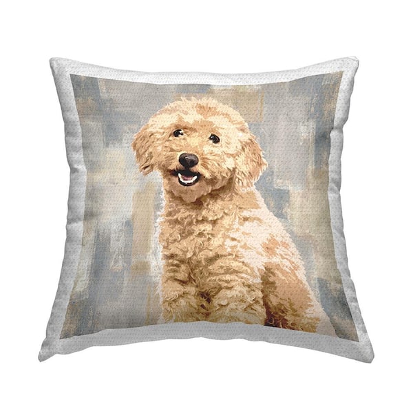 Stupell Industries Smiling Labradoodle Dog Patchwork Grey Beige Pattern Beige Square Outdoor Throw Pillow