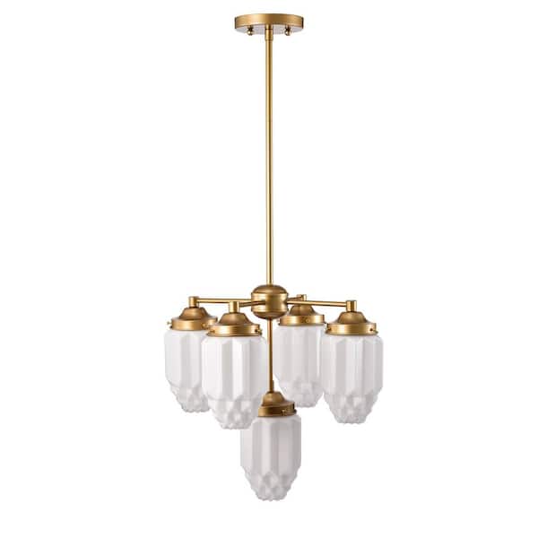Warehouse of Tiffany Kit 16.8 in. 5-Light Indoor Matte Gold Chandelier with Light Kit