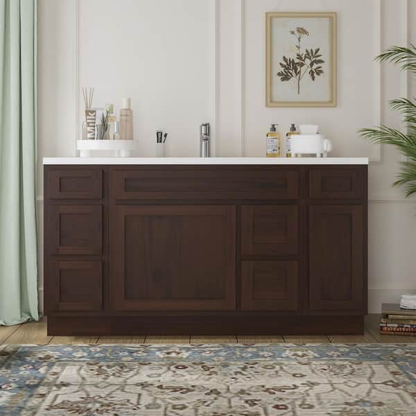 60 in. W x 21 in. D x 32.5 in. H Bath Vanity Cabinet without Top in Brown (Unassembled)