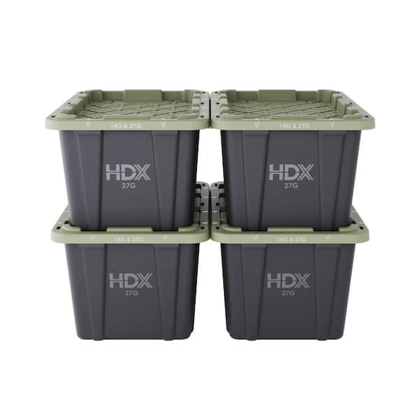 27 gal. Black Tough Tote with Army Green Lid-4 Pack
