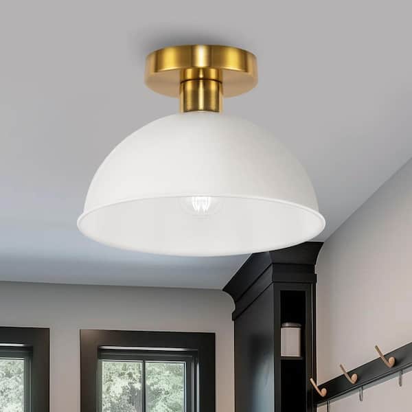 10.1 in. 1-Light White Dome Semi-Flush Mount for Kitchen and No Bulbs Included 2-Pack