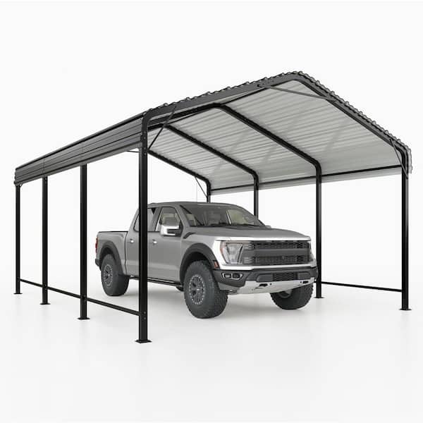 10 ft. W x 15 ft. D Metal Carport with Enhanced Base Outdoor Heavy Duty Garage Galvanized, Car Canopy and Shelter