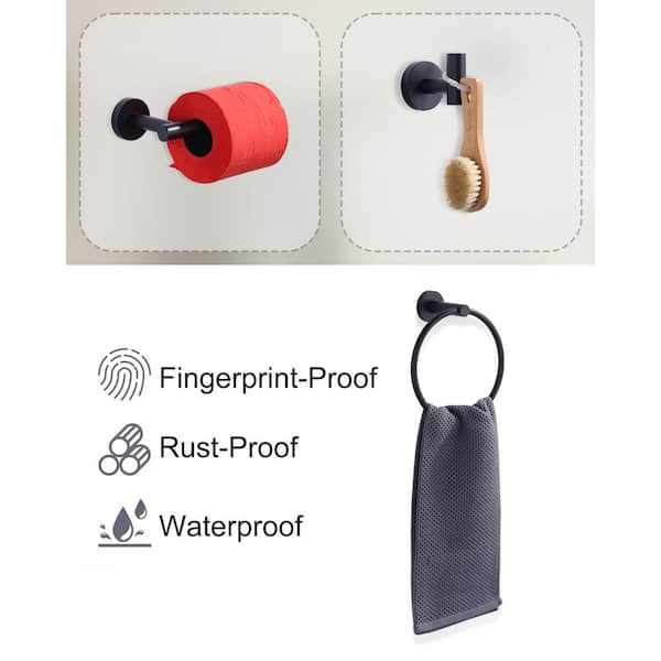 3 -Piece Bath Hardware Set with Mounting Hardware with Towel Ring, Toilet Paper Holder and Towel Hook in Matte Black