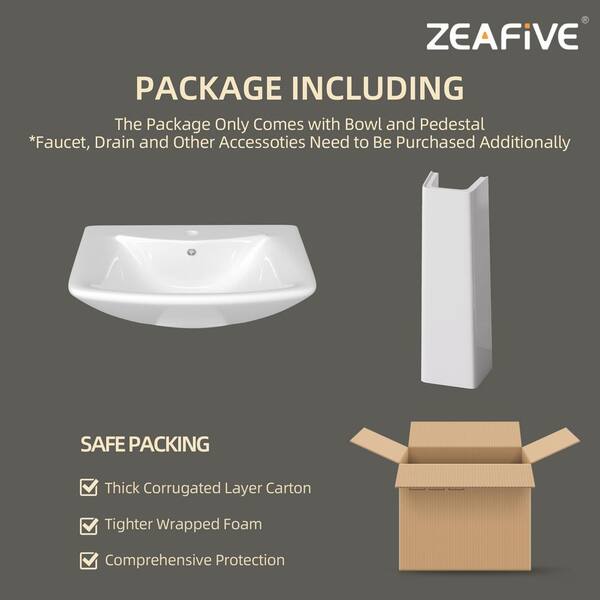 Zeafive 24 in. W x 19 in. D Pedestal Sink Combo in White