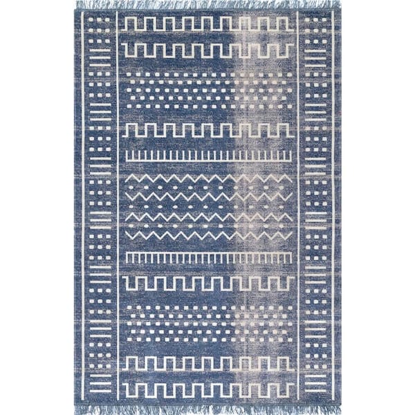 nuLOOM Cora Tribal Tassel Blue 5 ft. x 8 ft. Indoor/Outdoor Patio Area Rug