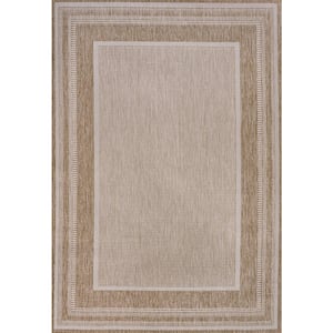 Beckett Classic Casual Border Stripe Beige/Cream 3 ft. x 5 ft. Indoor/Outdoor Area Rug