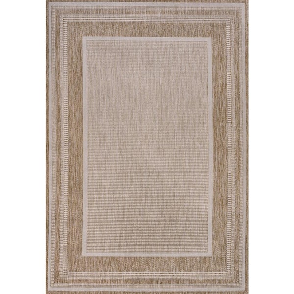 Beckett Classic Casual Border Stripe Beige/Cream 8 ft. x 10 ft. Indoor/Outdoor Area Rug