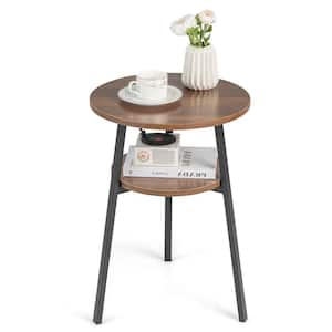 2-Tier Walnut Accent Coffee Tea Table Nightstand Bedside Table with Storage Shelf Walnut