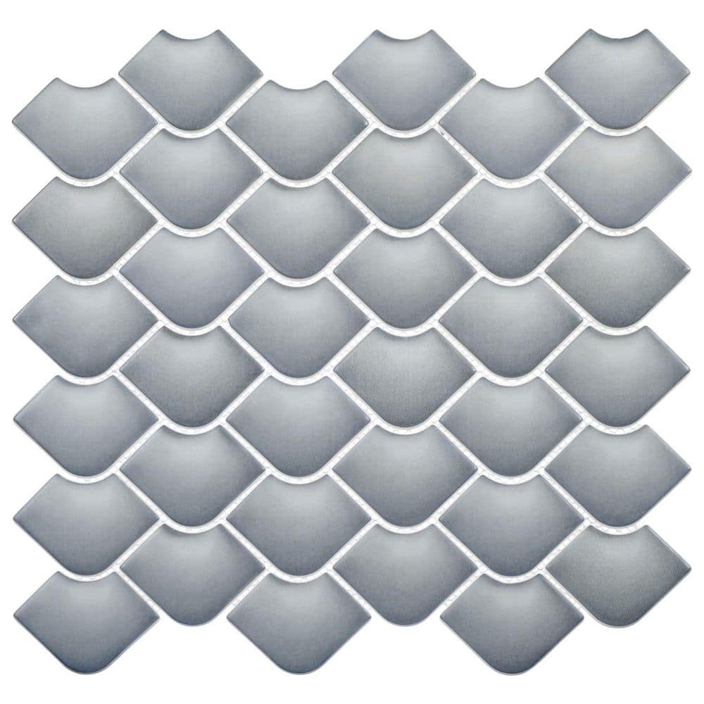 Scala Kirin Blue 2-in. x 3-in. Fish Scale Upcycled Satin Glass Floor and Wa