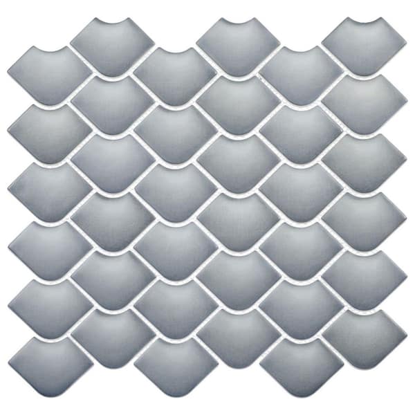 Scala Kirin Blue 2-in. x 3-in. Fish Scale Upcycled Satin Glass Floor and Wall Mosaic Tile (5.85 sq. ft./Case)