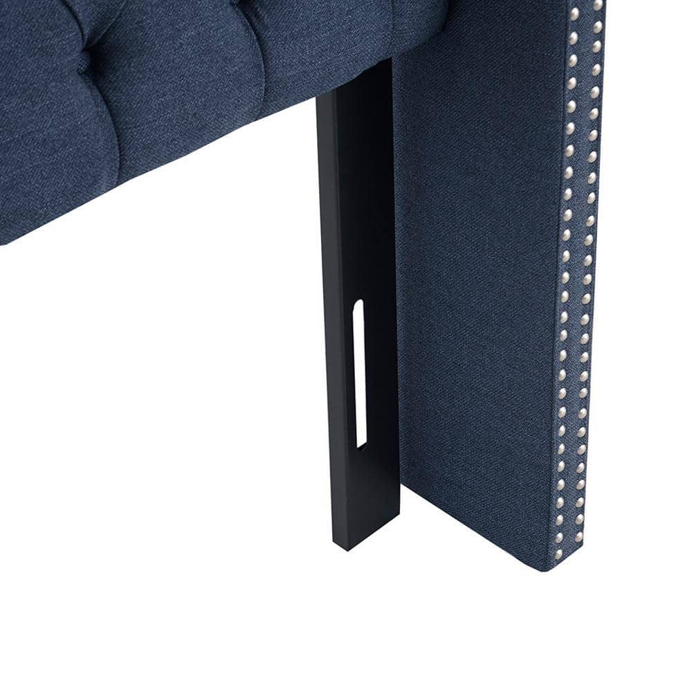 Navy Queen Upholstered Tufted Headboard with Metal Legs
