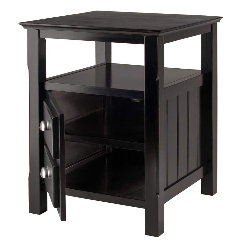 Transitional Black Solid Wood 2-Drawer Night Stand