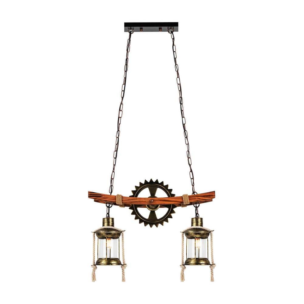OUKANING 2-Light Brown Retro Industrial Gear Shape Farmhouse