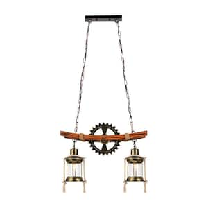 2-Light Brown Retro Industrial Gear Shape Farmhouse Pendant Light