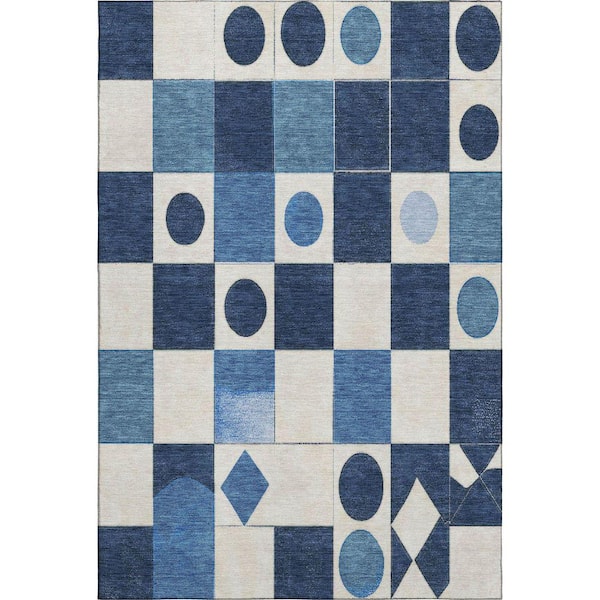 Mayfield Premium Machine Washable Abstract AMF2181 Blue 9 ft. x 12 ft. Area Rug
