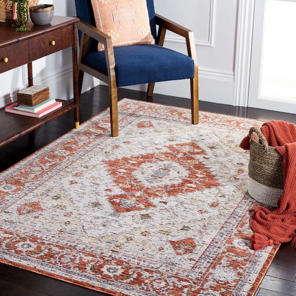 Sierra 6 ft. x 6 ft. Ivory/Rust Ornate Border Medallion Square Area Rug