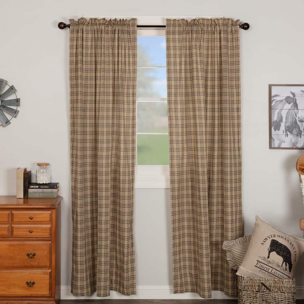Sawyer Mill 40 in W x 84 in L Plaid Light Filtering Rod Pocket Window Panel Coal Black Tan Pair price history on PriceWatchPro