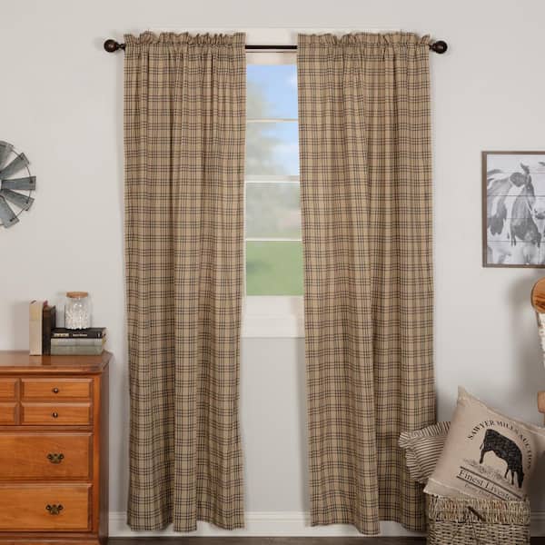 Sawyer Mill 40 in W x 84 in L Plaid Light Filtering Rod Pocket Window Panel Coal Black Tan Pair