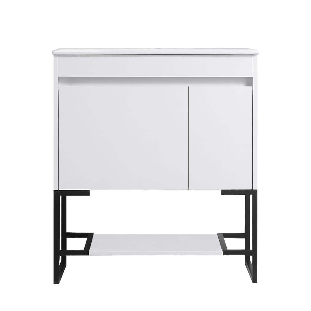 30 in. W x 18 in. D x 33 in. H Freestanding Bathroom Vanity in White with S
