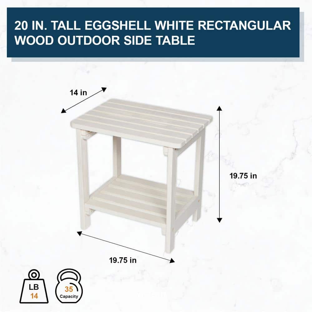 Eggshell White Cedar Wood Rectangular Side Table with Shelf