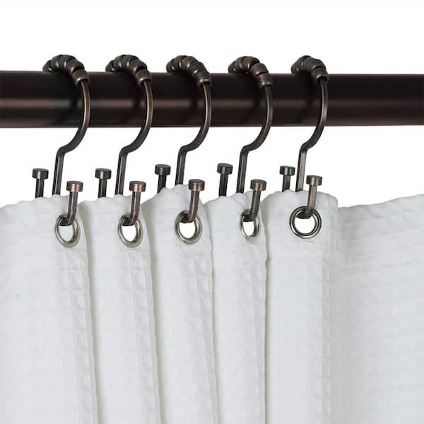 Kenney Plastic Beaded Roller Shower Curtain Double Hooks, Set of 12 - White