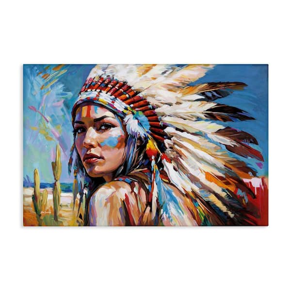 Stupell Industries Native American Woman Portrait by Leon Devenice Unframed People Graphic Art Print 30 in. x 45 in.