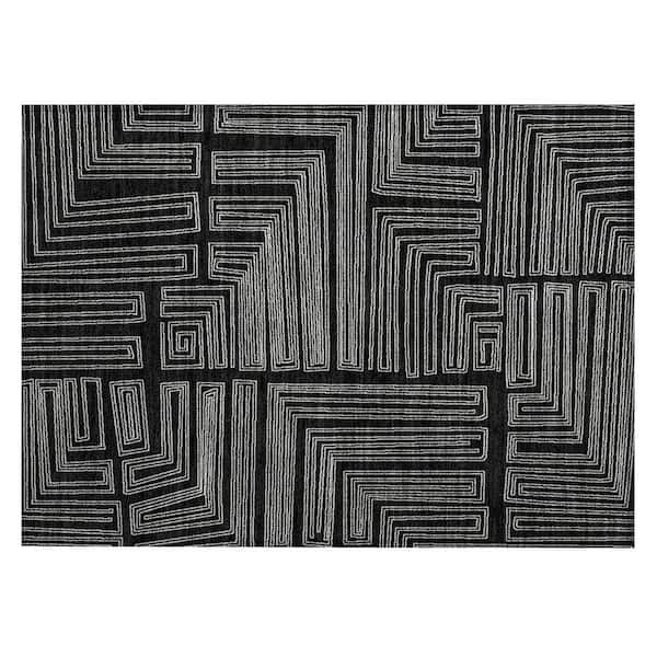 Chantille Machine Washable Indoor/Outdoor Abstract ACN1045 Black 1 ft. 8 in. x 2 ft. 6 in. Area Rug