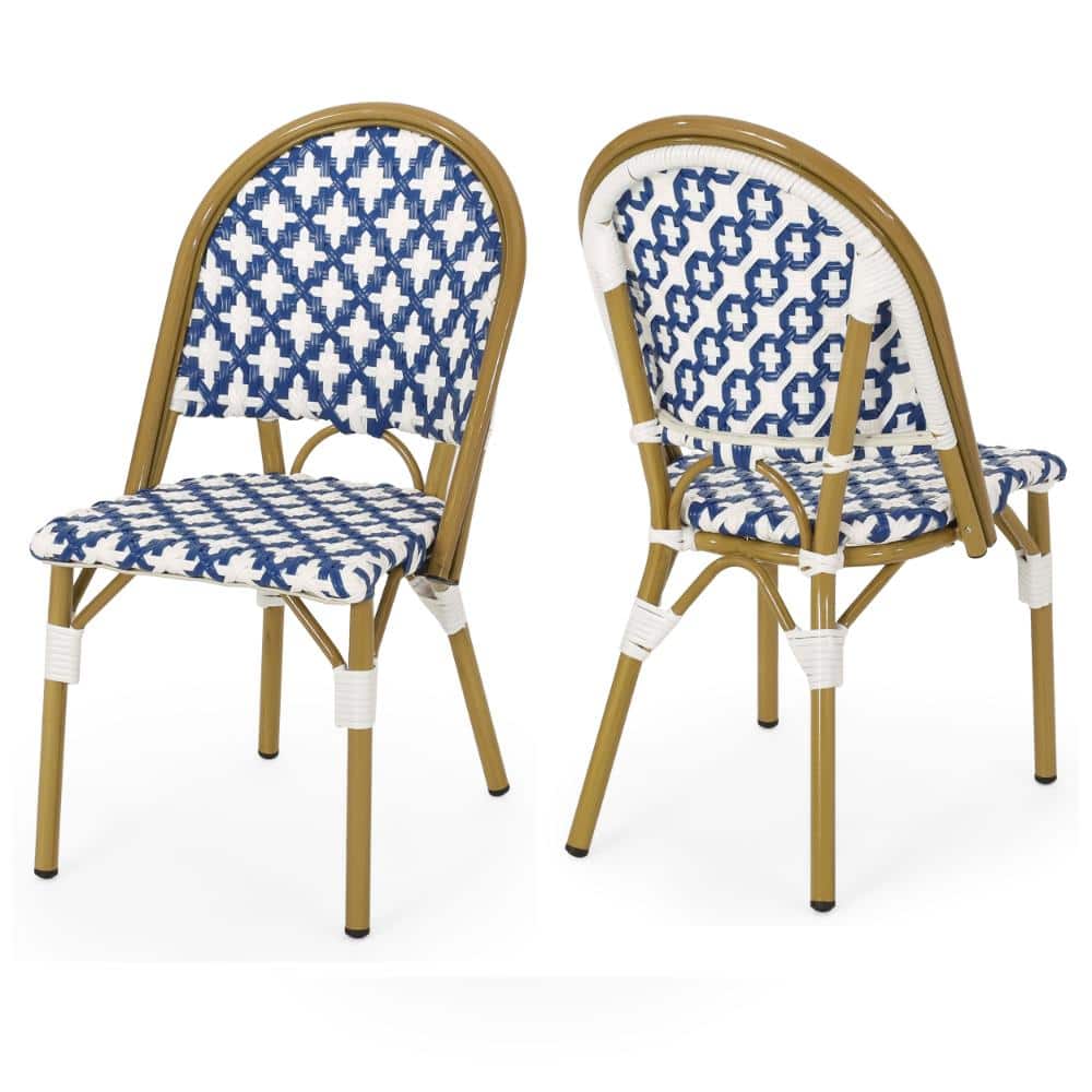 18.5 in. W Navy and White PE Rattan Aluminum Outdoor Bistro Dining Chairs, Armless, Set of 2 price history on PriceWatchPro