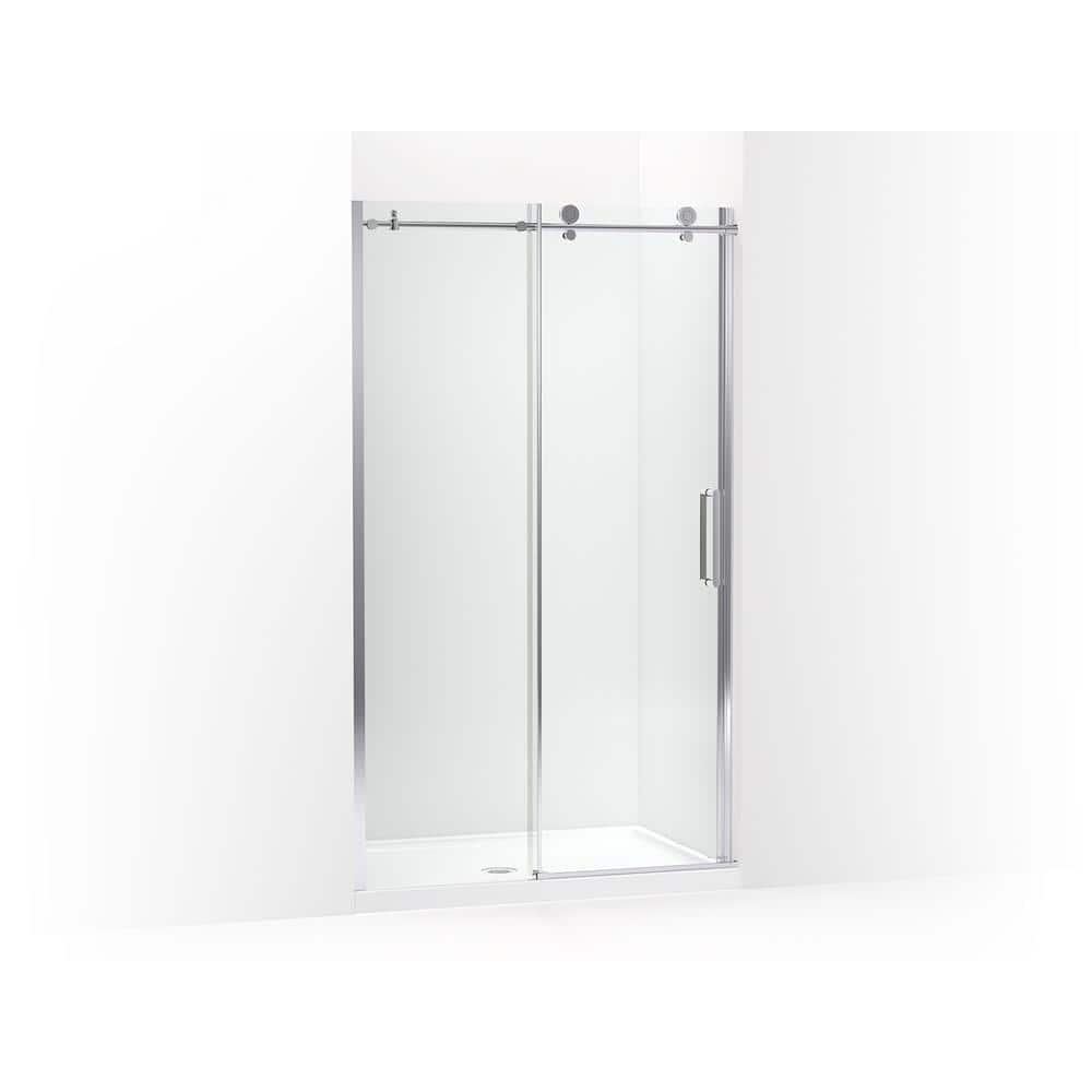 Bright Polished Silver Frameless Sliding Shower Door with Clear Glass
