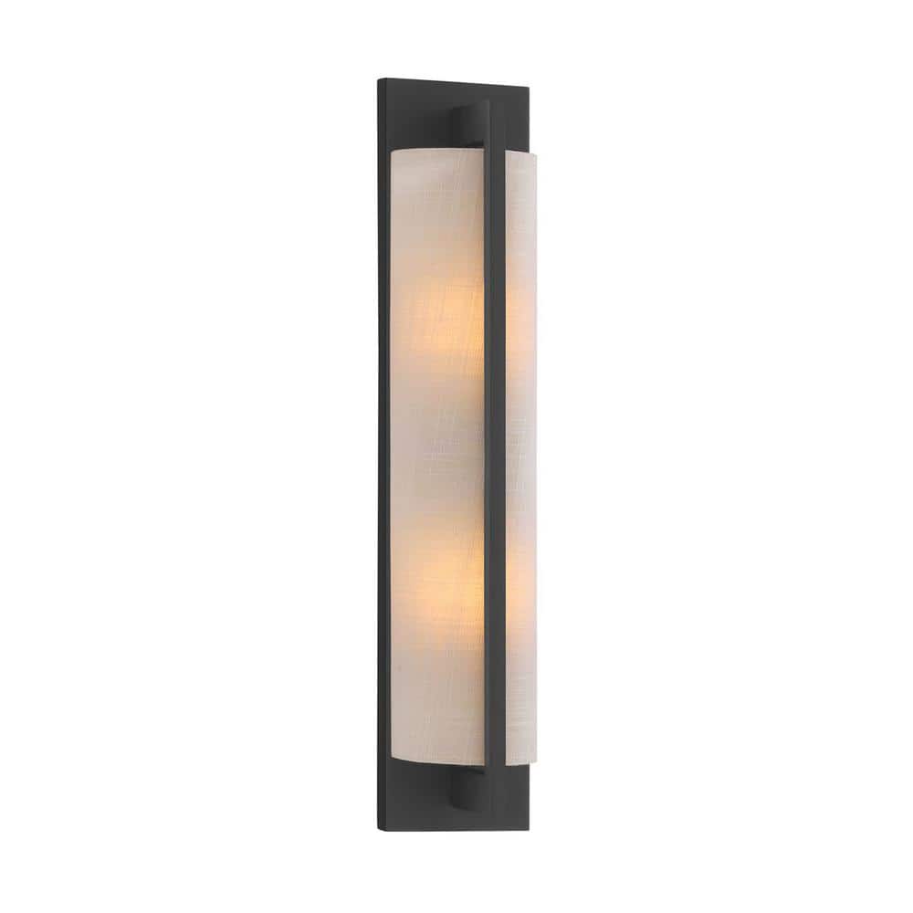 Matte Black and White Fabric 2-Light Dimmable Sconce