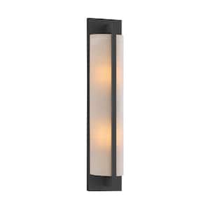 Carver 4.5 in. 2-Light Matte Black Wall Sconce with White Fabric Shade