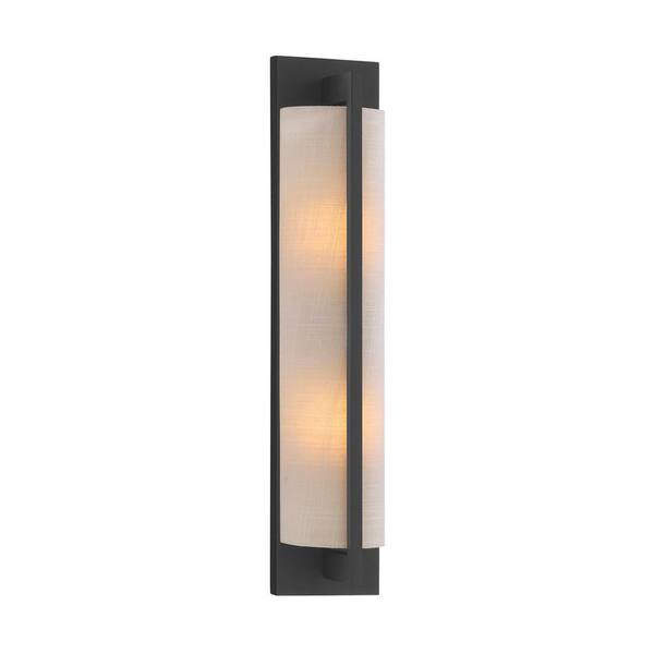 Savoy House Carver 4.5 in. 2-Light Matte Black Wall Sconce with White Fabric Shade
