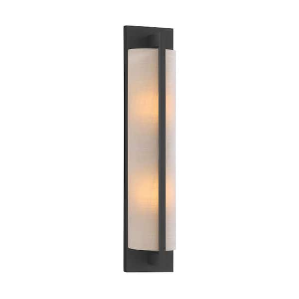 Savoy House Carver 4.5 in. 2-Light Matte Black Wall Sconce with White ...