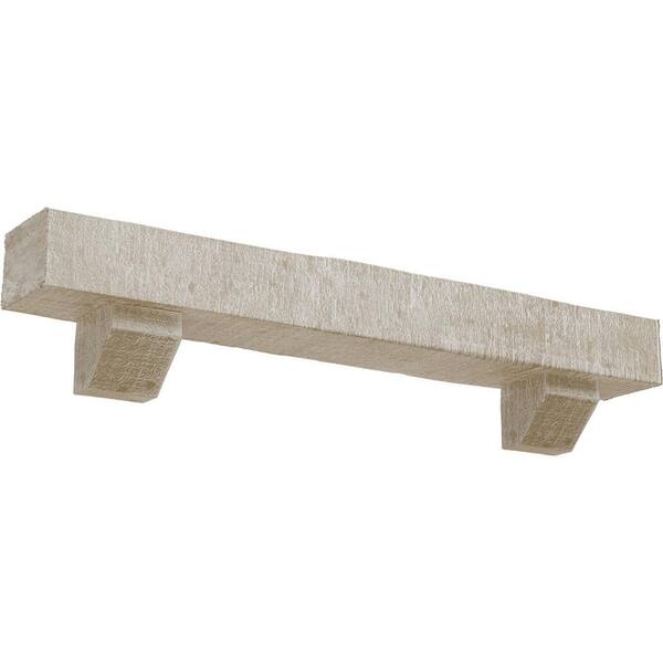 Ekena Millwork 4 in. x 6 in. x 4 ft. Rough Cedar Faux Wood Fireplace Mantel Kit, Ashford Corbels, Whitewashed