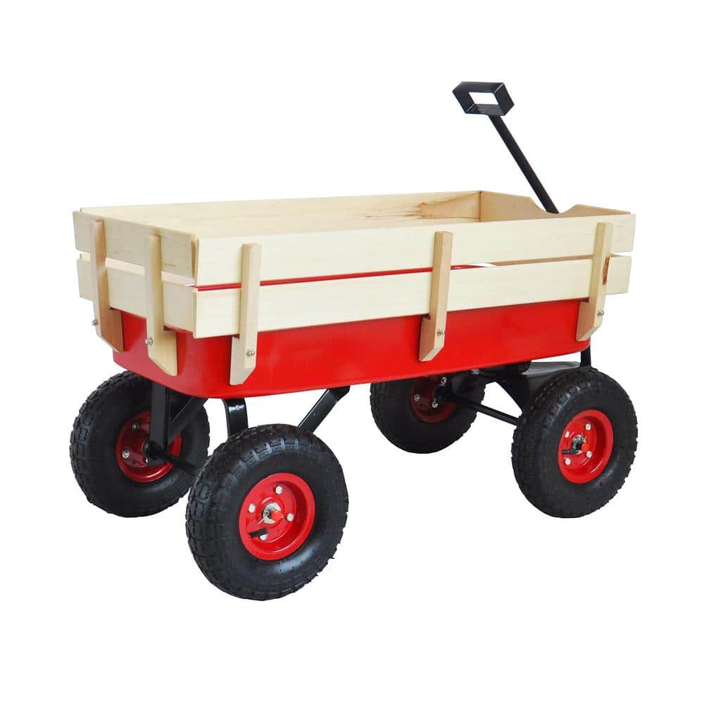 outdoor Metal sport wagon tools cart wooden side panels air tires Wagon (red) price history on PriceWatchPro