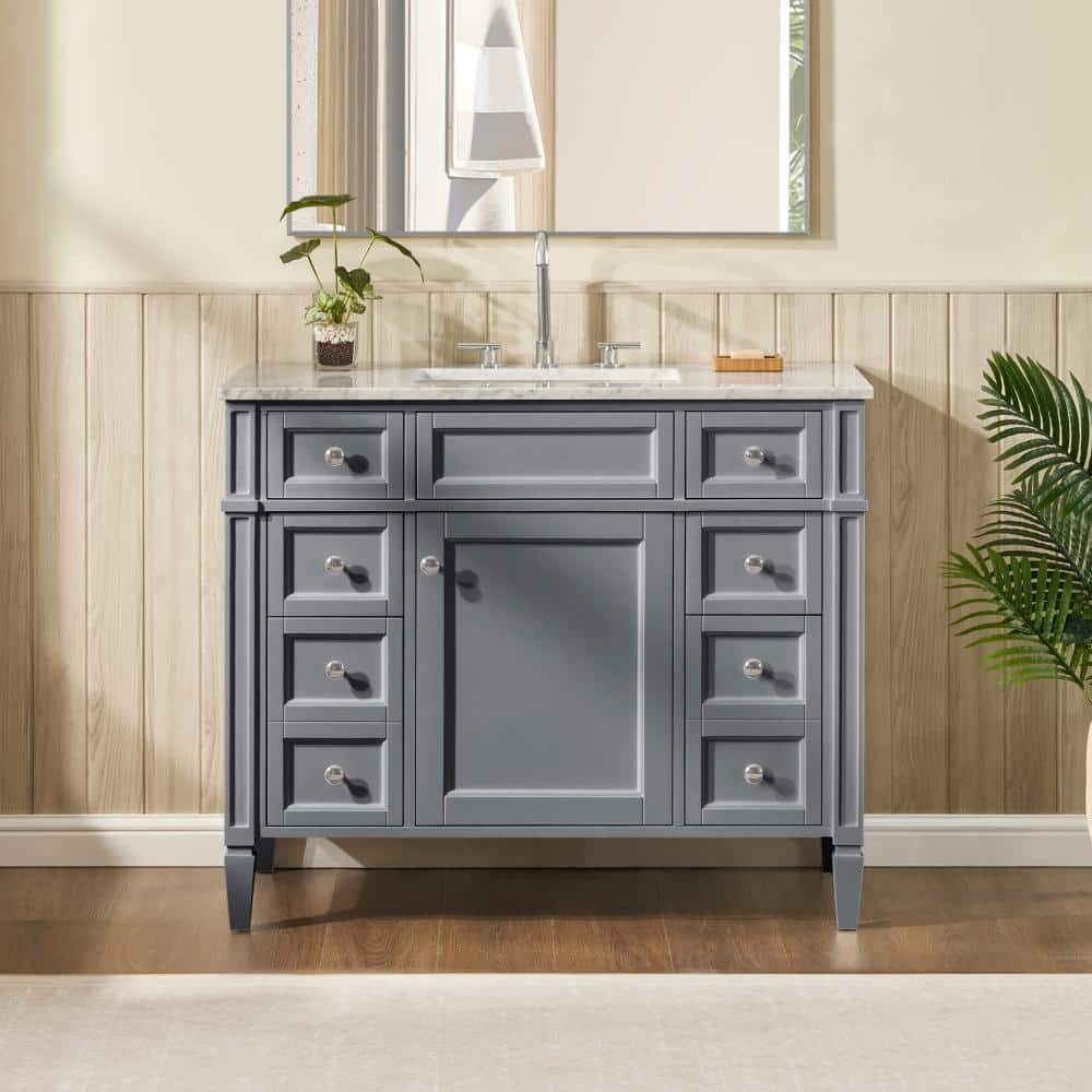 Lydia 42 in. W x 21 in. D x 35 in. H Single Sink Freestanding Bath Vanity in Charcoal Gray with Carrara Marble Top price history on PriceWatchPro