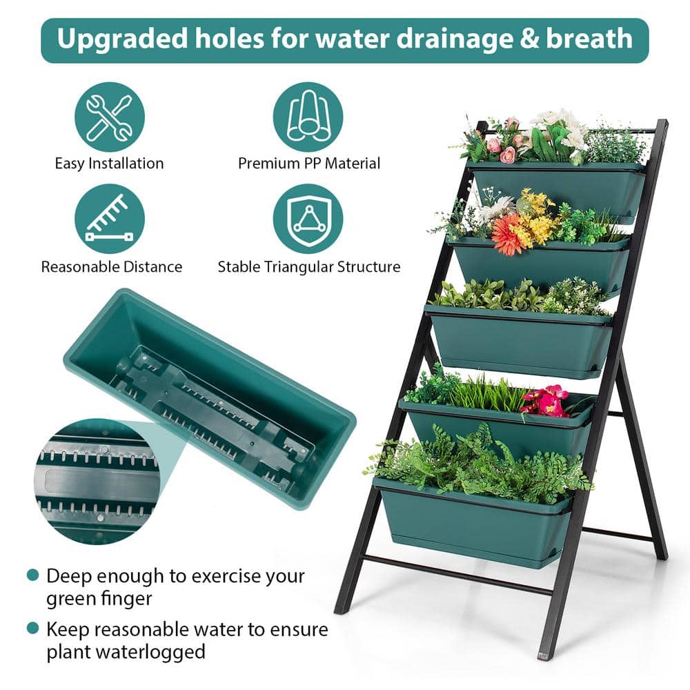 Green 5-Tier Vertical Herb Garden Planter Box with Iron Frame