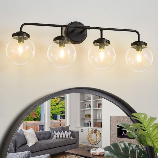 Deyidn Modern 30.71 in. 4-Light Black Bathroom Vanity Light with Clear Glass Shades, Suitable for Bathrooms, Powder Rooms