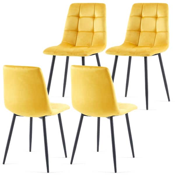 AFAIF 4-Pack Yellow Velvet Dining Chairs with Black Metal Legs, Set of 4 Chairs