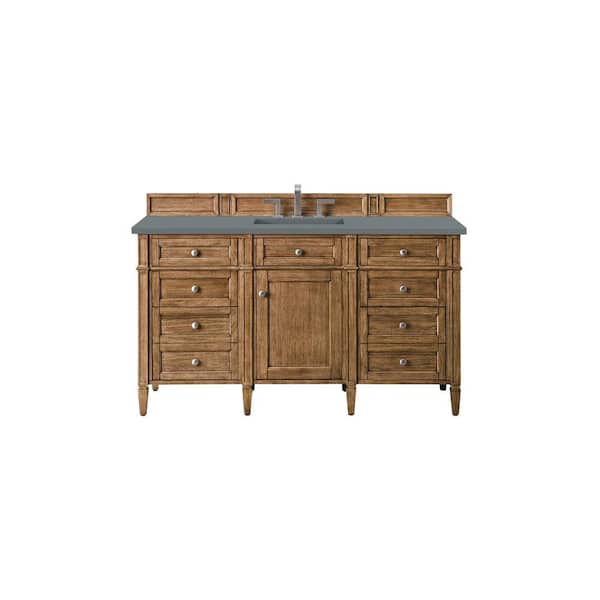 James Martin Vanities Brittany 60.0 in. W x 23.5 in. D x 34 in. H Bathroom Vanity in Saddle Brown with Cala Blue Quartz Top