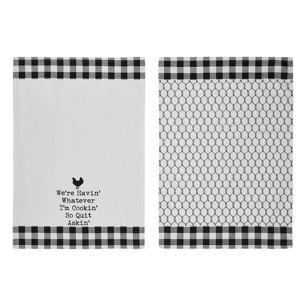 VHC Brands Down Home Soft White Graphic Whatever I'm Cookin Cotton Kitchen Tea Towel Set (Set of 2)
