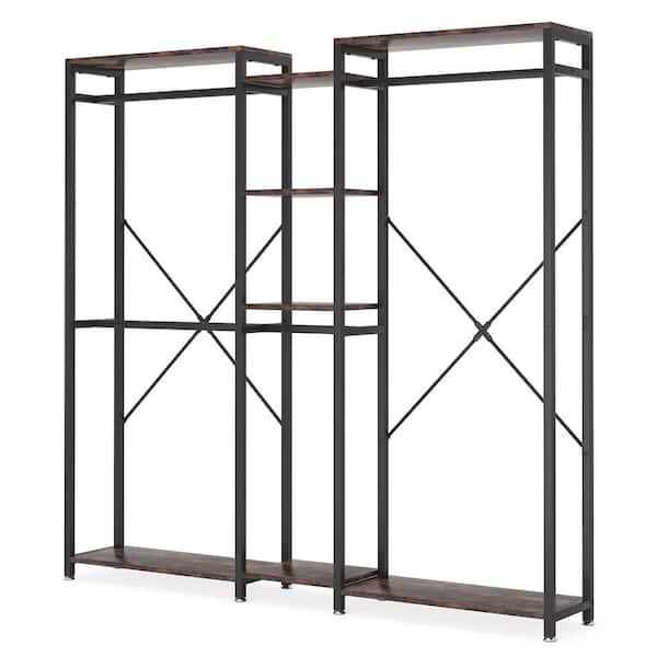 BYBLIGHT Carmalita Brown Freestanding Closet Organizer, Large Clothes Rack with 3 Hanging Rod and Shelves, Garment Rack