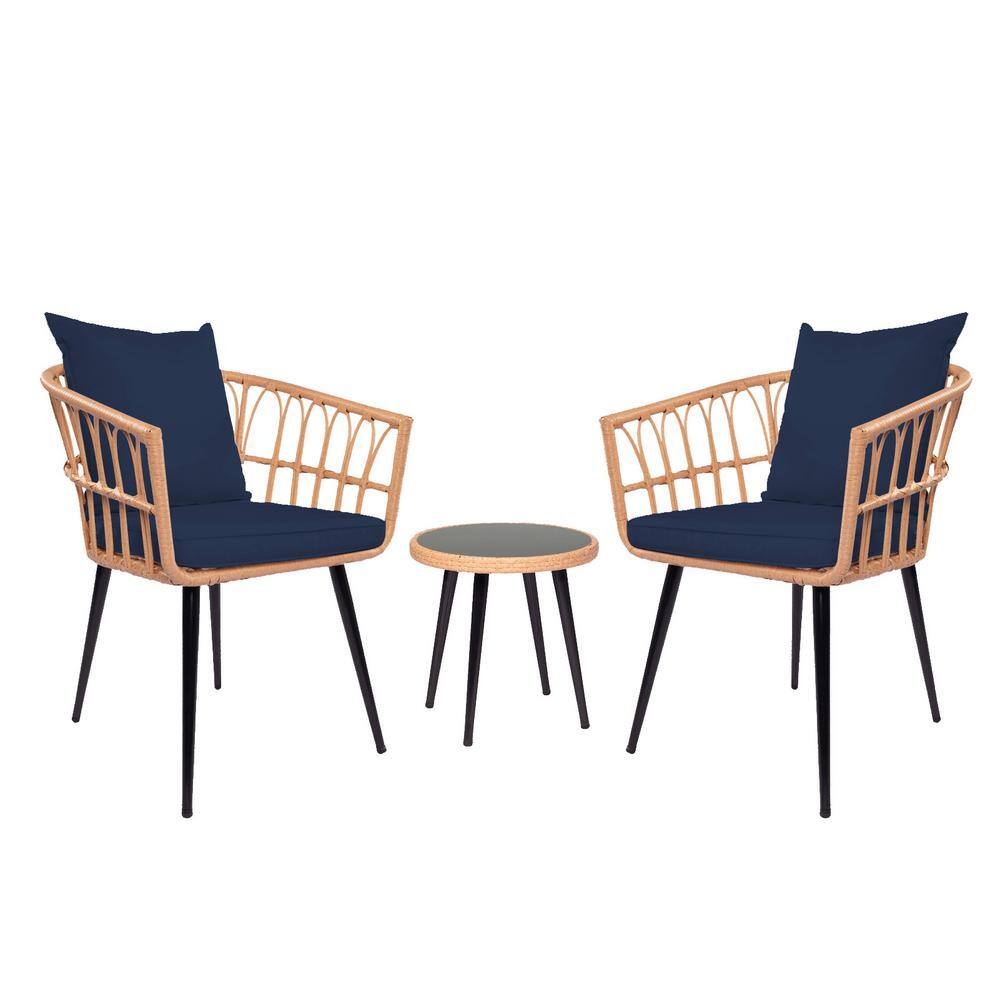 3-Piece Wicker Outdoor Bistro Set, Patio Rattan Conversation Set with Dark 