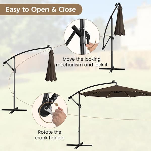 Costway 10 ft. Solar-Lighted 112 LED Cantilever Offset Patio Umbrella Crank  Tilt in Coffee NP10822CF - The Home Depot