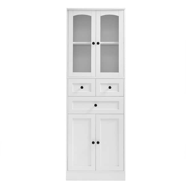 23 in. W x 14.3 in. D x 66.9 in. H White MDF Freestanding Linen Cabinet with Adjustable Shelf