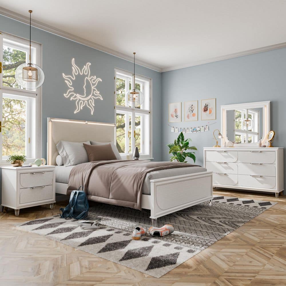 white bedroom dresser set Garretson - Acrylic Finials Alice Dresser & Mirror in