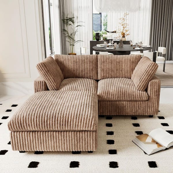 78.7 in. Square Arm Soft Velvet Oversized 3-Piece Comfy Couch Modular Sectional Sofa with Ottoman for Apartment in Brown